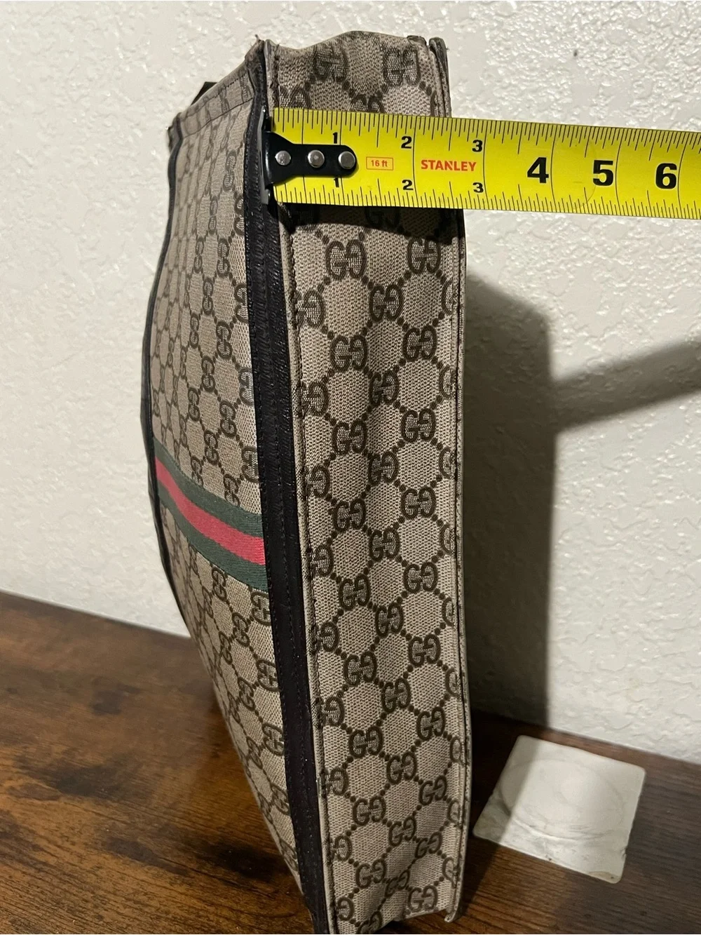 Gucci Beige Monogram Canvas Briefcase with Red & Green Web Stripe